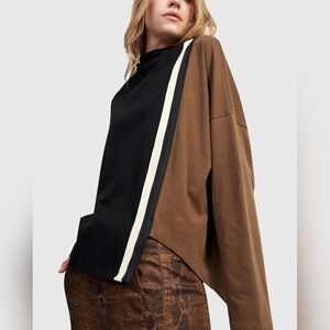 Alembika Coffee Break Funnel Neck Top, Black/Chocolate Size S Sporty Chic